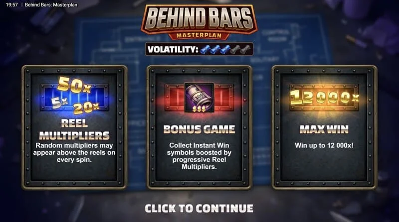 Behind Bars Masterplan - menu principal com três personagens